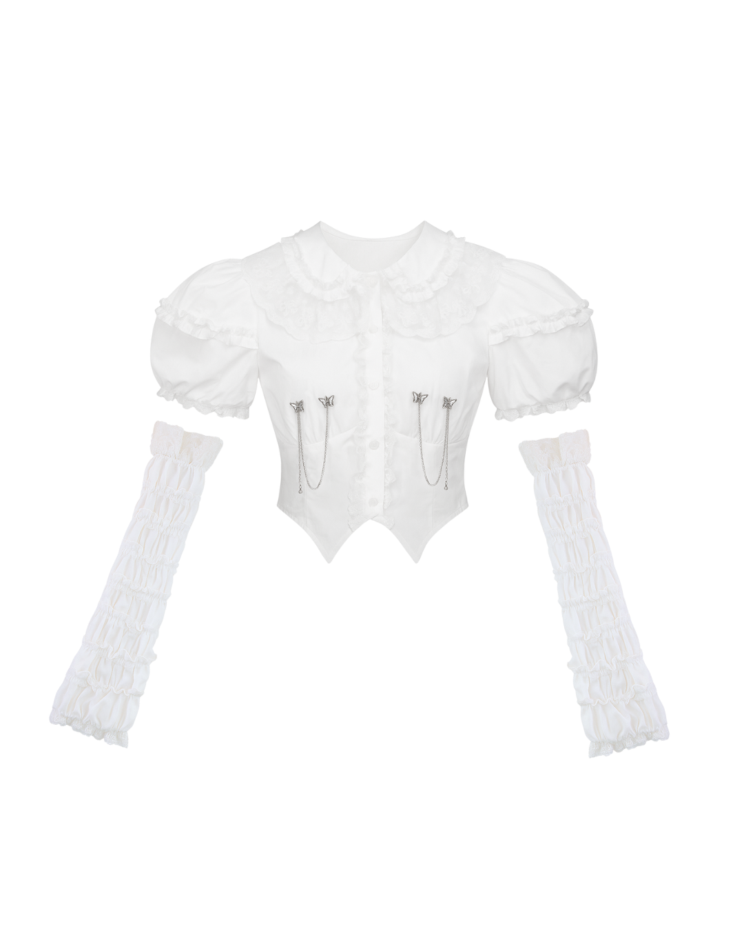 Pierced Heart Frill Blouse with detachable sleeves